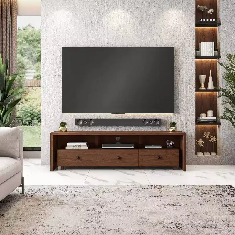 Techni Mobili TV Stand for TVs up to 70 Brown - Hickory: Modern Console with Storage, Matte Finish