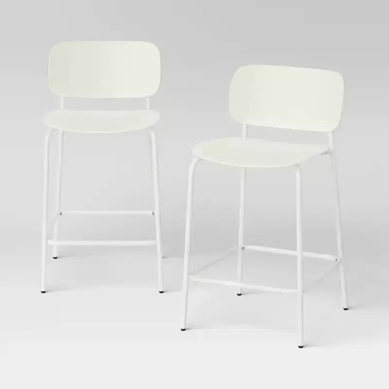 Set of 2, 24" Molded Plastic with Metal Base Counter Height Barstools White - Room Essentials™