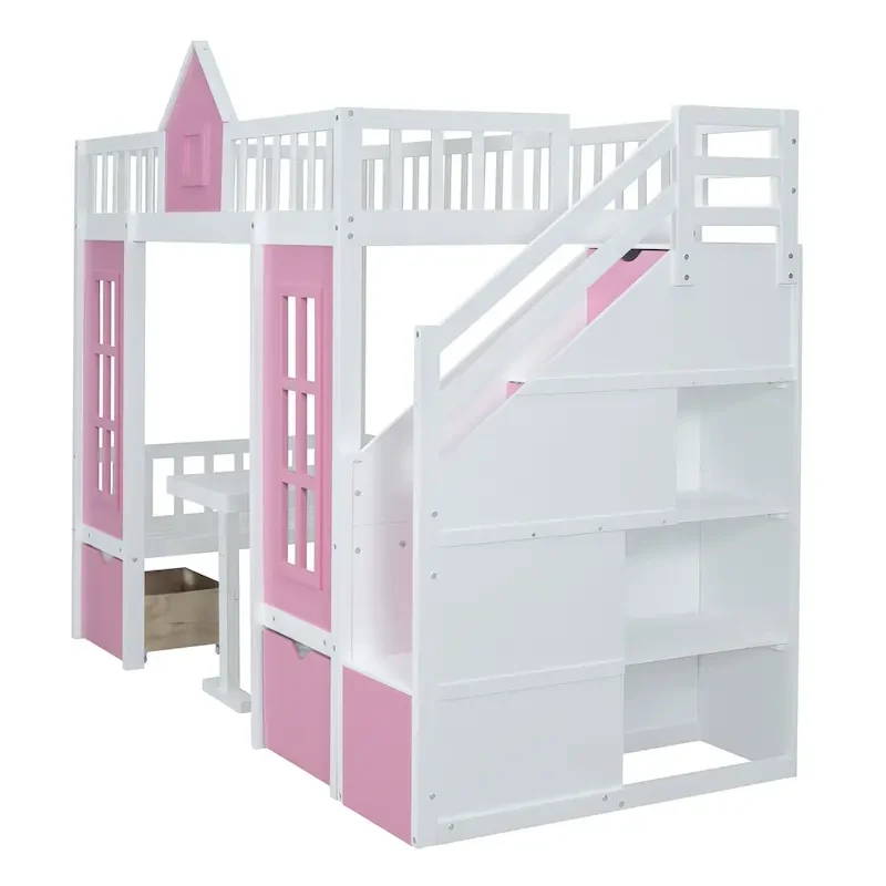 Twin Over Twin Bunk Bed with Convertible Desk - Gray