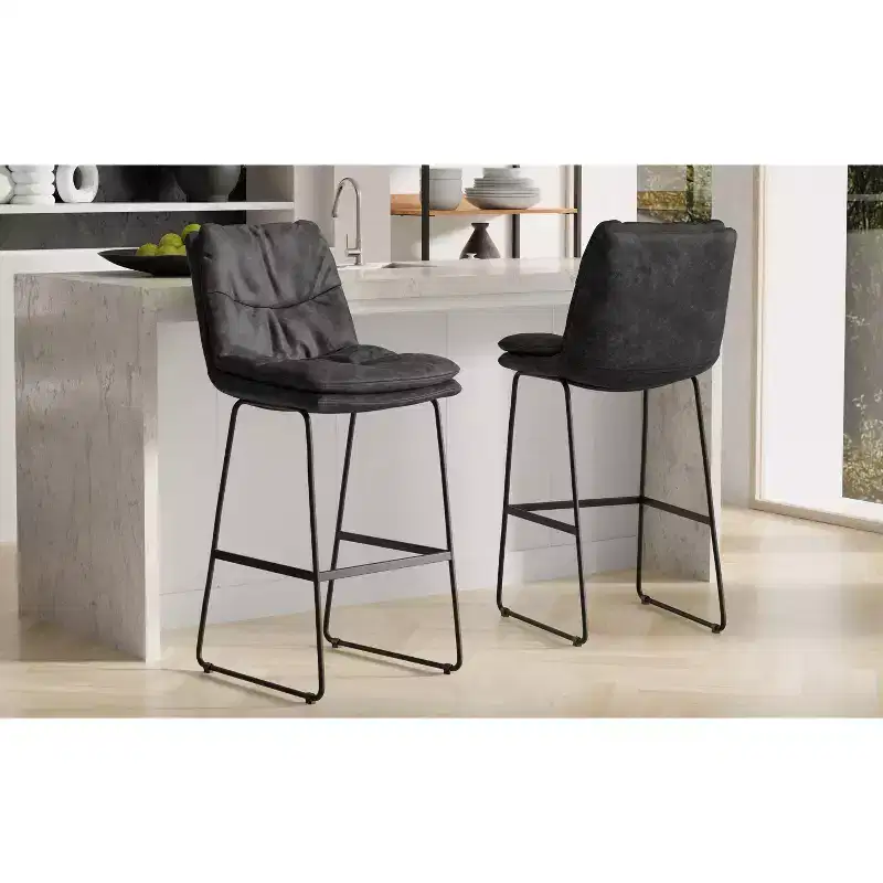Thalia Mid Century Modern Bar Stool (Set of 2) in Vegan Faux Leather