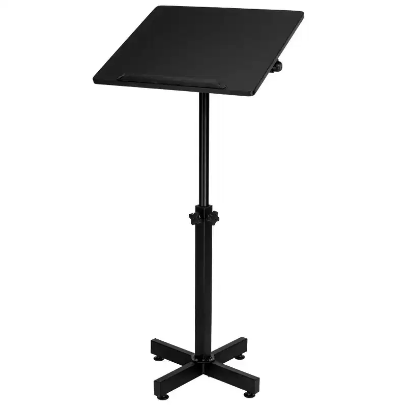 Classic Lectern Podium Stand, Height Adjustable Mobile Podium, Multi-Purpose Tabletop for Speech, Lecture, Laptop Desk with Edge Stopper, Black