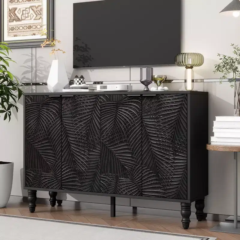 MAYEERTY Modern TV Stand Entertainment Center Media Console with 2 Spacious Storage Space Solid Wood for Living Room