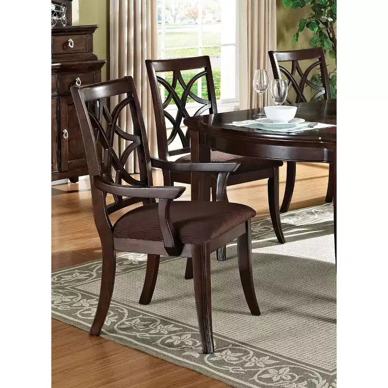 Set of 2 Keenan Arm Dining Chair Dark Walnut - Acme Furniture: Traditional Design, Microfiber Upholstery, Wood Frame