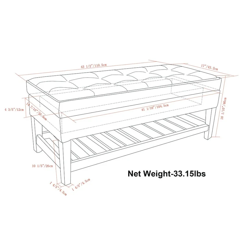 WYNDENHALL Essex 44 inch Wide Transitional Rectangle Ottoman Bench