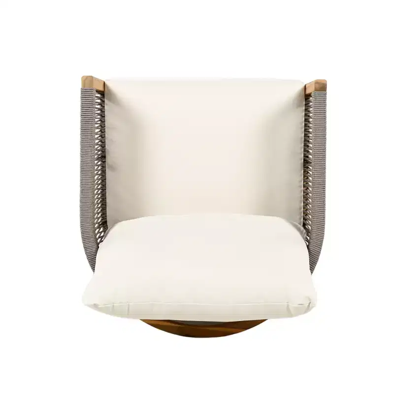 Christopher Knight Home Celeste Patio Rope Weaving Acacia Wood Upholstered Club Chair