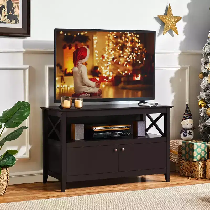 Yaheetech High Quality TV Stand Large Display TV Cabinet Shelf w/2 Storage Doors,Espresso