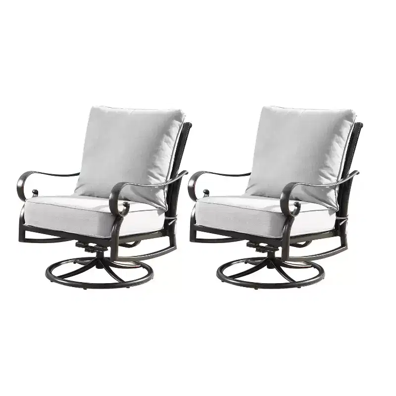 Oakland Living 2pk Deep Seating Swivel Rocking Aluminum Outdoor Patio Club Chairs with Diamond Pattern Backs Gold