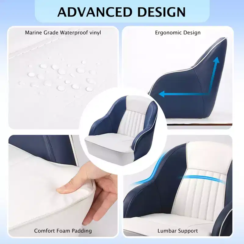 Pontoon Boat Captain Chair  Ergonomic Bucket Seat with Compression Foam Padding and Durable Molded Plastic Frame