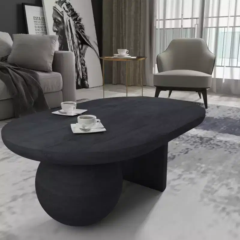 Royal Hampton Oval Mango Wood Full and Half Spherical Leg Coffee Table, 38 Inch
