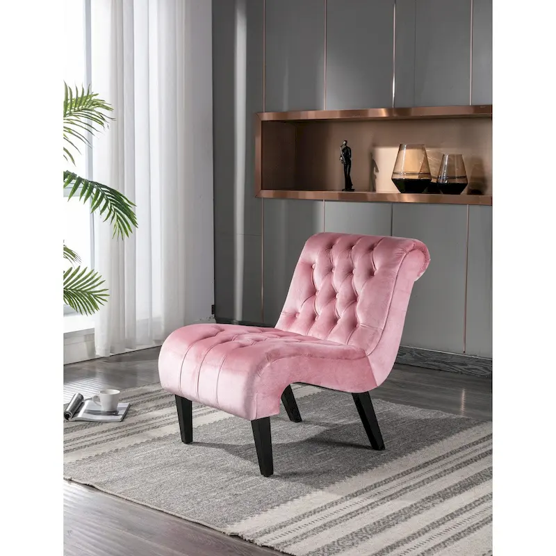 Velvet Armless Accent Chair, Button Tufted Slipper Chair, Side Chair, Lounge Chair