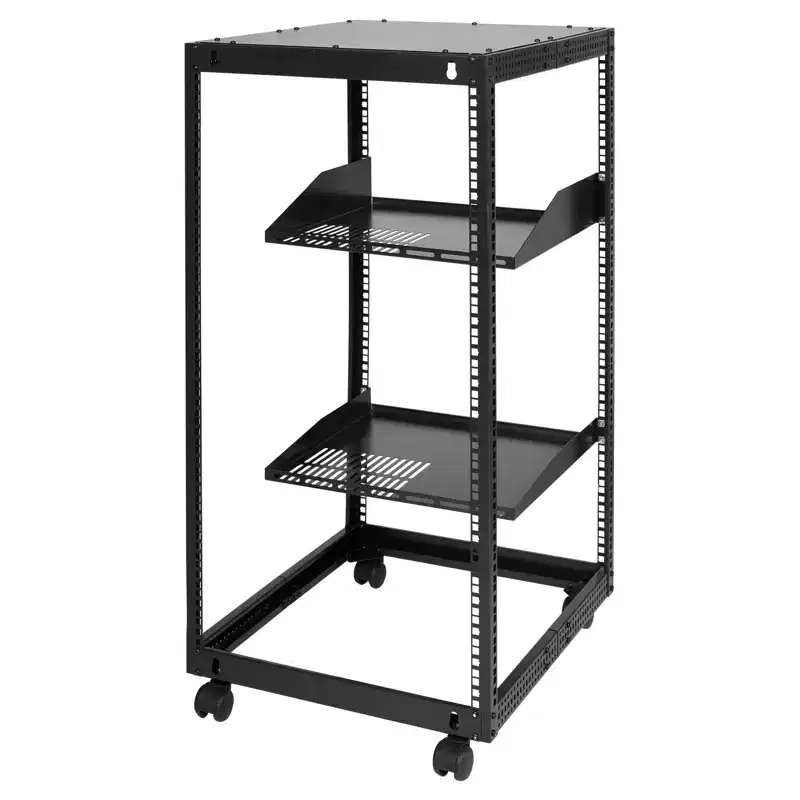 VEVOR 20U Server Cabinet, Open Structure Network Housing, Wall-Mountable with 2 Perforated Shelves & 4 Wheels, Depth Adjustable 23''-40''