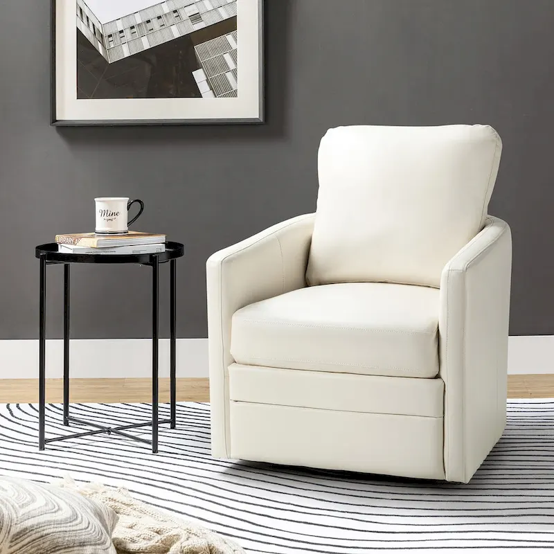 Navy/Turquoise/Green/Camel/Brown/Black/Ivory/Grey Faux Leather Swivel Barrel Accent Chair — 1-Seat
