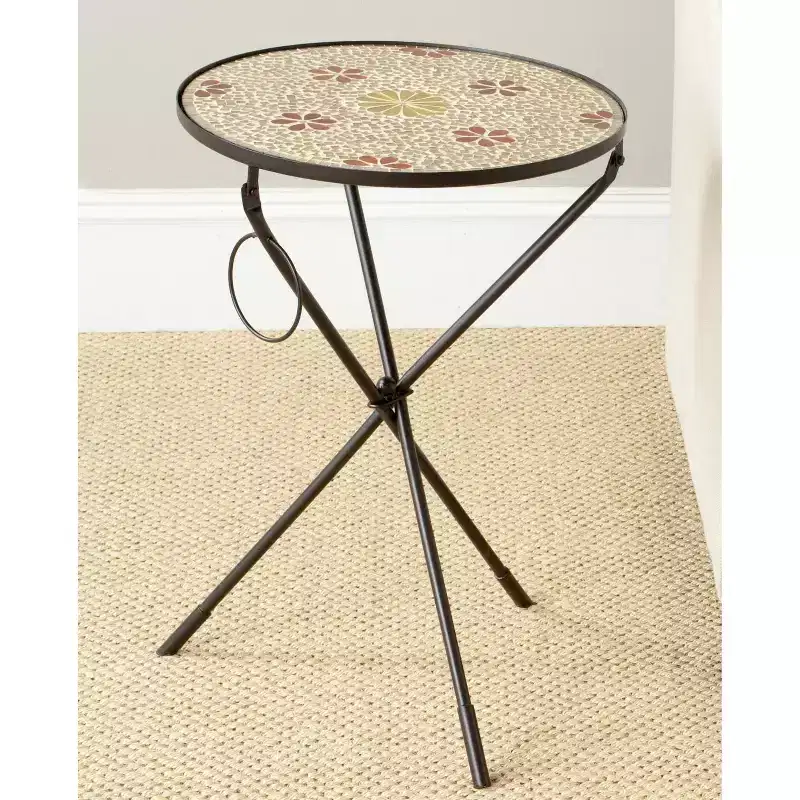 Round Iron Side Accent Table, Gold & Black, Bohemian Style, 22.8
