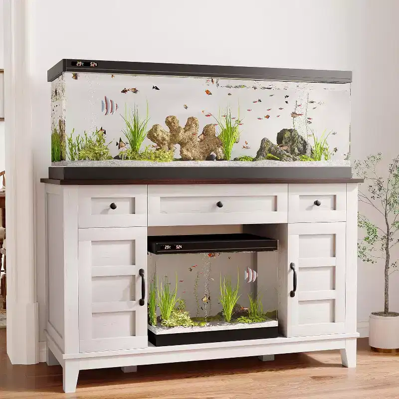 55-75 Gallon Aquarium Stand with Power Outlet, 3 Drawers & Cabinets, 1400 lbs, Farmhouse