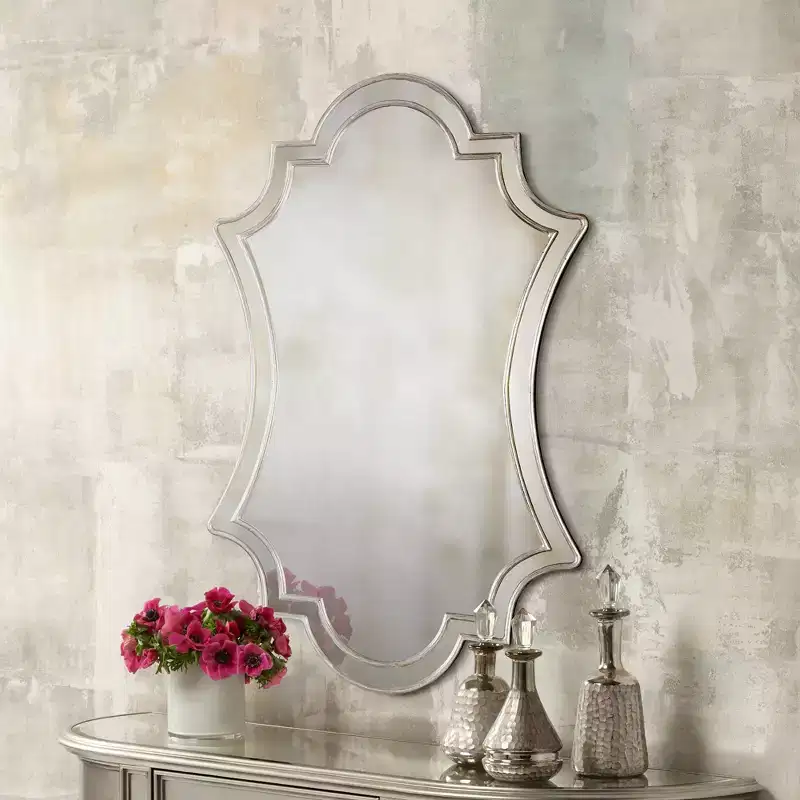 Uttermost Arched Top Quatrefoil Vanity Accent Wall Mirror Vintage Antiqued Silver Mirrored Frame 27 Wide for Bathroom Bedroom
