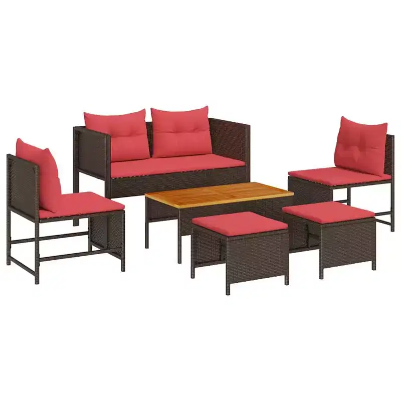 vidaXL Garden Sofa Set 6 pcs Brown and red poly rattan
