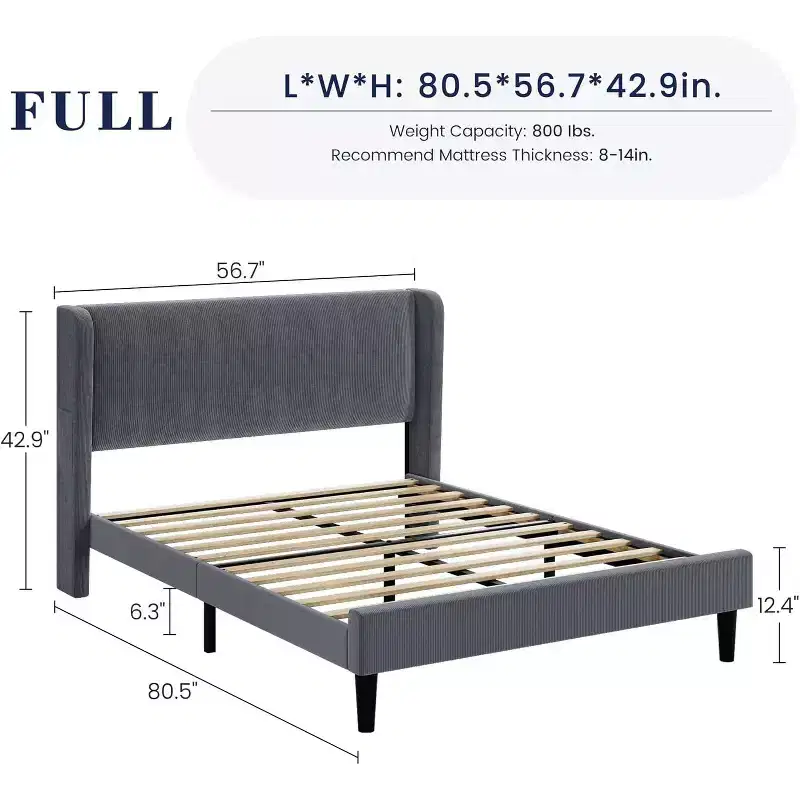 DobleePy Full / King Upholstered Bed Frame with Headboard, Platform Bed with Wood Slats, No Box Spring Needed, Easy Assembly