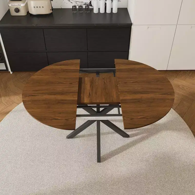 59IN Modern Retractable Dining Table for 6, Folding Table with Carbon Steel Base, Kitchen Table for Dining Room, Living Room