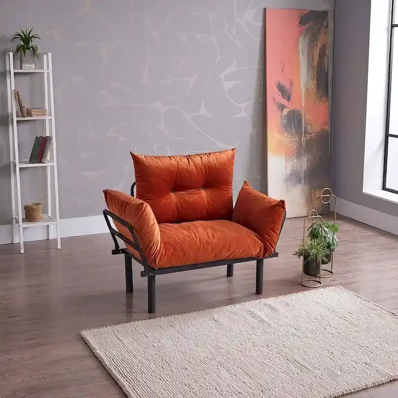 Mojay Futon Love SeatMetal frames2 Seater Plush Chenille Upholstered Sofa