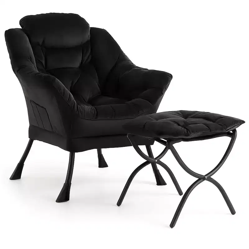 Lazy Chair with Ottoman, Modern Lounge Accent Chair,Leisure Sofa Armchair with Footrest,Reading Armchair with Side Pocket for Living Room