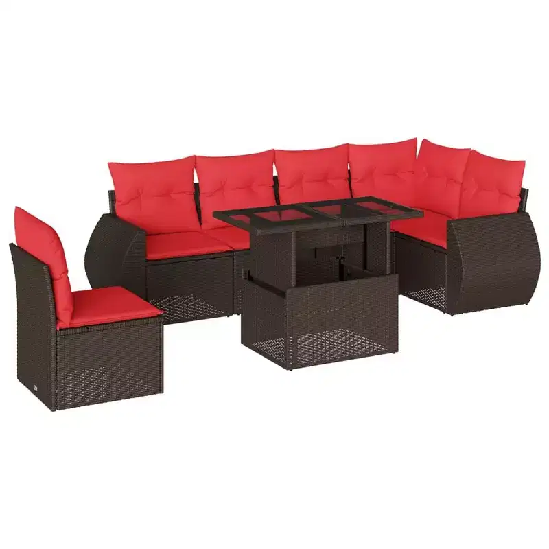 vidaXL 7 Piece Garden Sofa Set with Cushions Brown Poly Rattan