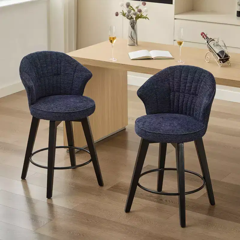 Zeus & Ruta Wingback 25 Swivel Bar Stools with Chenille Upholstery, Wood Legs and Adjustable Height