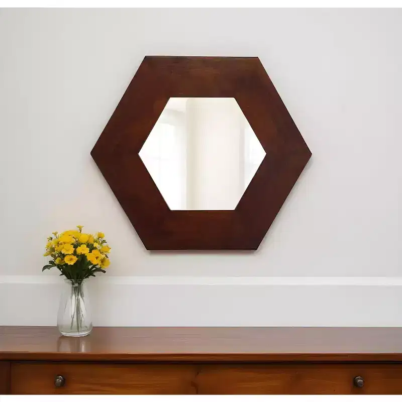 HomeRoots 19 Dark Brown Hexagon Solid Wood Framed Accent Mirror