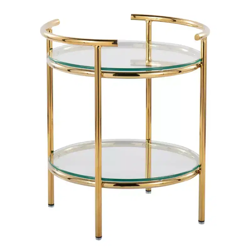 Rhonda Side Table Gold/Clear Glass - LumiSource: Art Deco, Tiered Design, Oval Shape, 22 Height