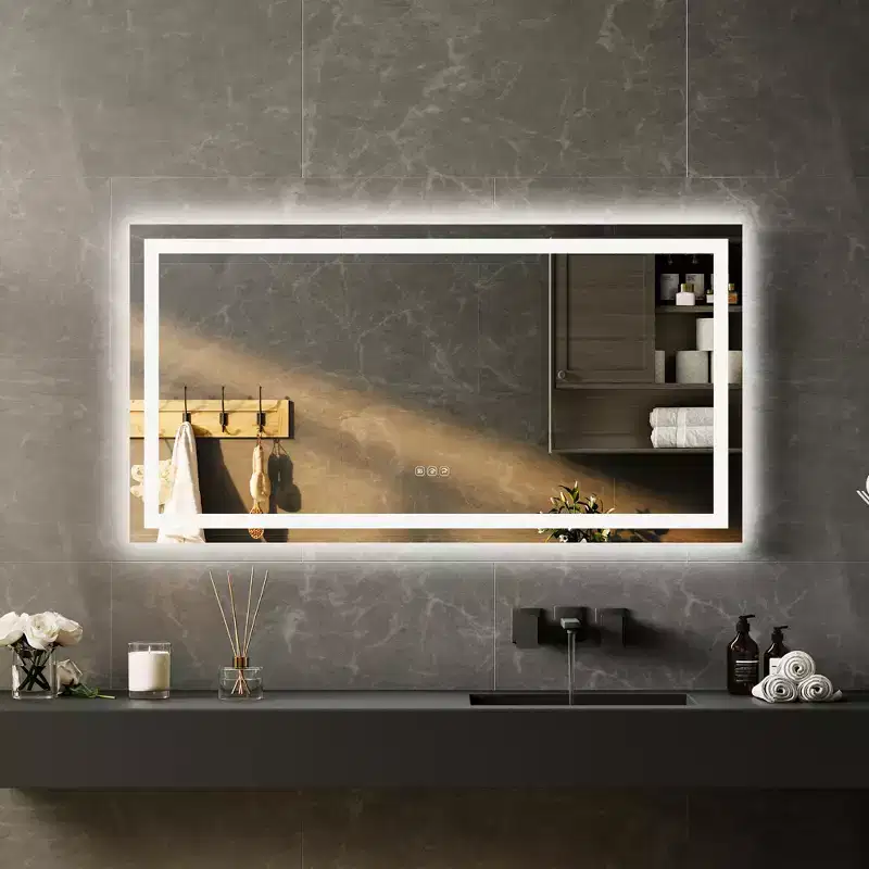 No Frame Led Bathroom Mirror with Front and Backlit, Stepless Dimmabl, Anti-Fog, Shatter-Proof for Wall (Horizontal/Vertical)