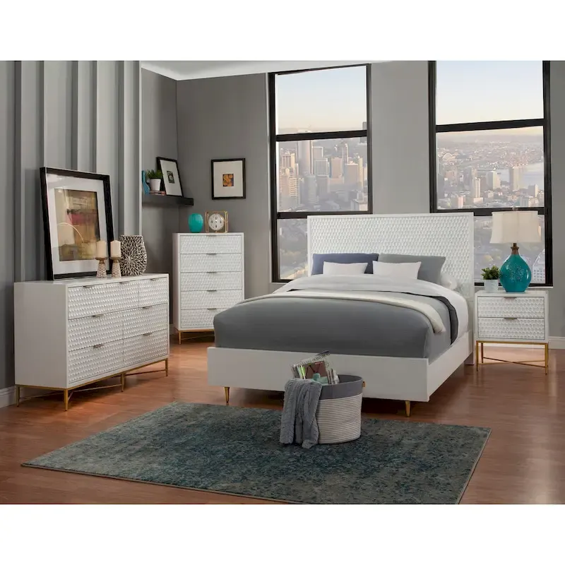 White Panel Bed with Textured Headboard