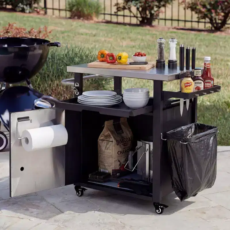 Whisen Outdoor Kitchen Island Cart with Stainless Steel Sink and Lockable Wheels