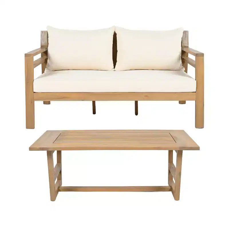 Christopher Knight Home Barret Outdoor Acacia Wood Slat Design Loveseat and Coffee Table Seating Set