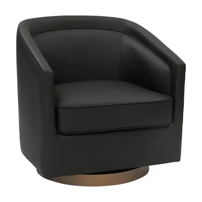 Club Style Commercial Barrel Accent Armchair with 360-Degree Swivel Metal Base and Sloped Armrests