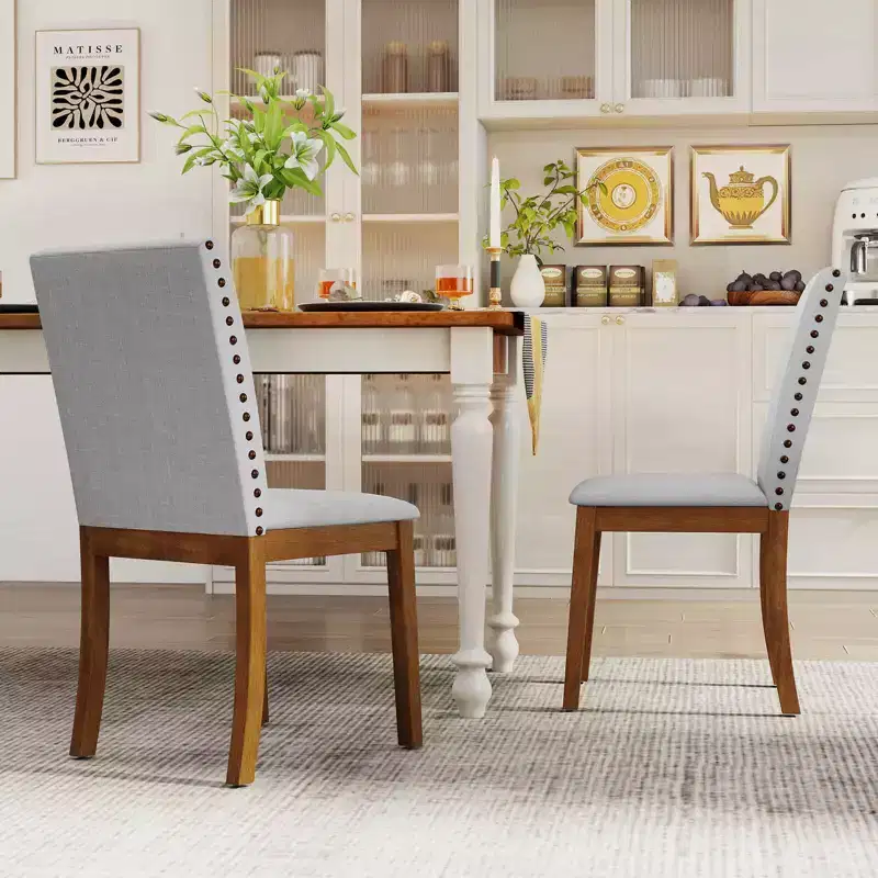 Upholstered Dining Chairs with Nailhead Trim Rubber Wood Legs Padded Seat