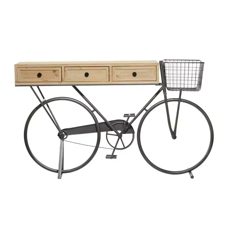 & May Farmhouse Metal Console Table Red: Iron Frame, MDF Top, No Assembly Required