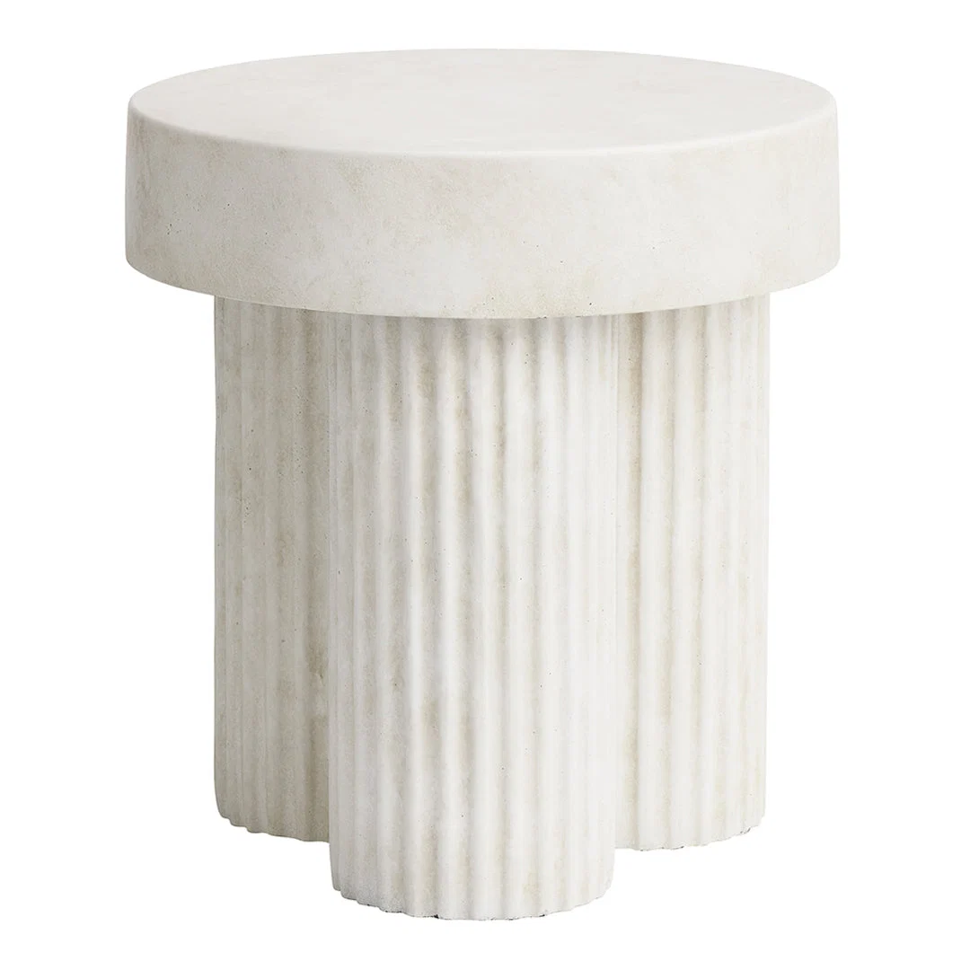 Sculptural Hand-Painted Fiber Concrete Side Table with Greek Column-Inspired Ribbed Legs for Living Room