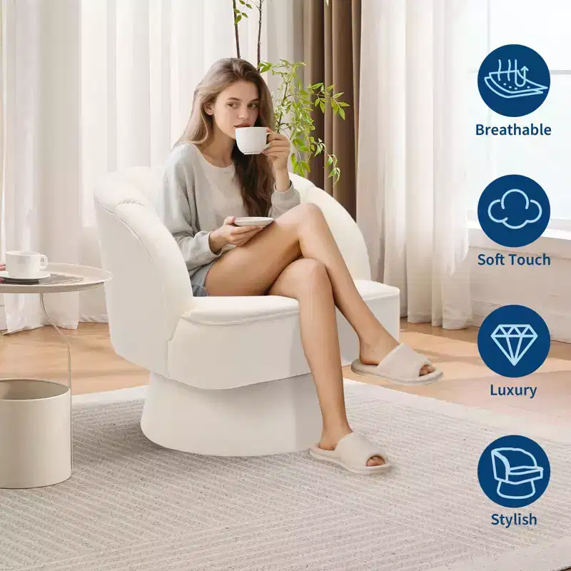 Modern Swivel Barrel Accent Chair, 360 Degree Velvet Upholstered Armchair with Striped Backrest & Plush Padding, Comfy Round Lounge Chair 2 PCS