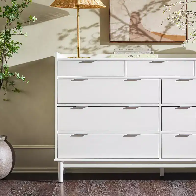 Mid Century Modern Solid Wood 9-Drawer Horizontal Dresser