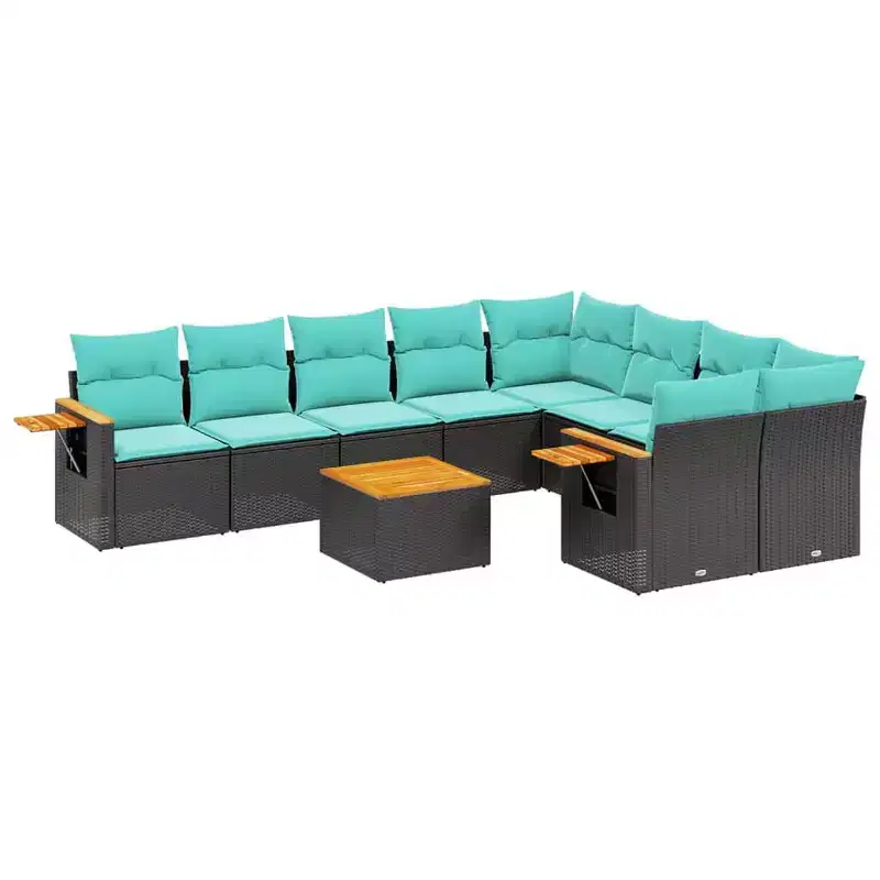 vidaXL 10 Piece Patio Sofa Set with Cushions Black Poly Rattan (US only)