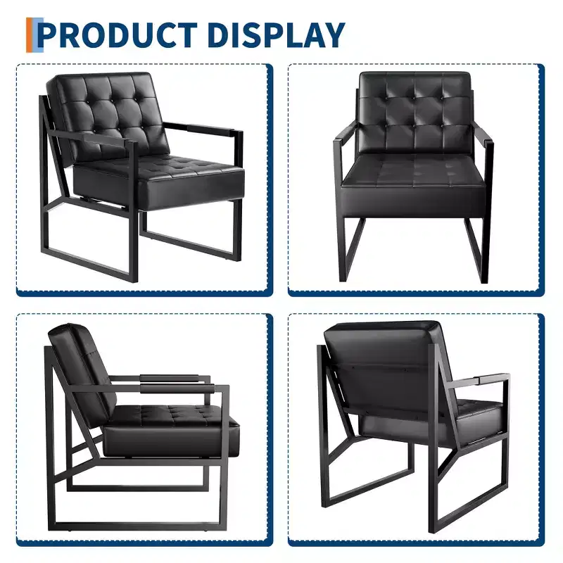 Mid Century Modern Accent Chair - PU Leather Upholstered Armchair, Thick Cushion Seat, Metal Frame, Retro Lounge Chair for Living Room,Bedroom,Office