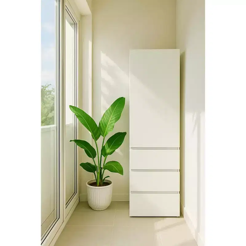 Slim Modular Wood Closet Cabinet with Drawers in White