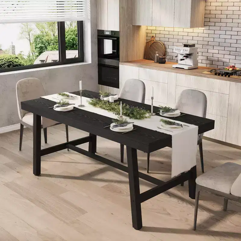 Acekool Industrial Dining Table, Rectangular Kitchen & Dining Room Table for 4-6, Rustic Wood and Metal Design