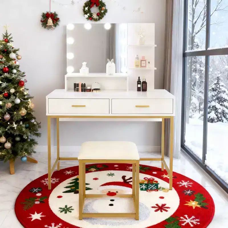 Vanity Table with Lighted Mirror and Storage