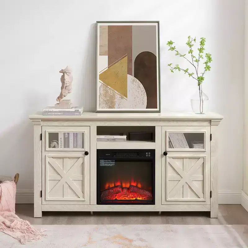 JVNOXK 60.23-inch Modern Farmhouse TV Media Stand Double-Door Farmhouse-Style Cabinet Large Barn-Style Home Entertainment Center White