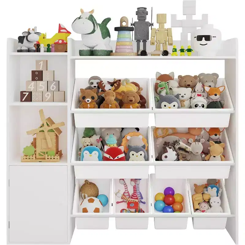Kids Toy Storage Organizer with 8 Removable Bins and Bookshelf, Large Toy Box for Study Room, Bedroom, Kids Room, Classroom & Nursery