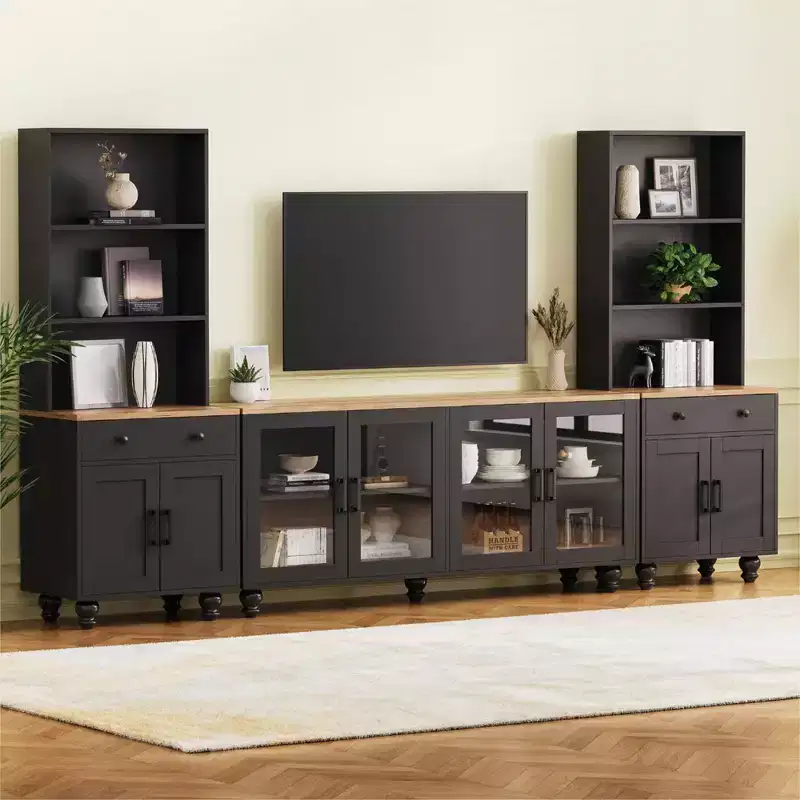 3PCS Wall Unit TV Stand Set, Entertainment Center with Bookshelves for TVs up to 70, Media Console Table with Drawers for Living Room Bedroom