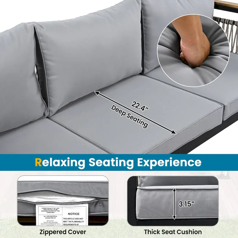 4-Pieces Patio Seating Group with Cushions & 1 Coffee Table