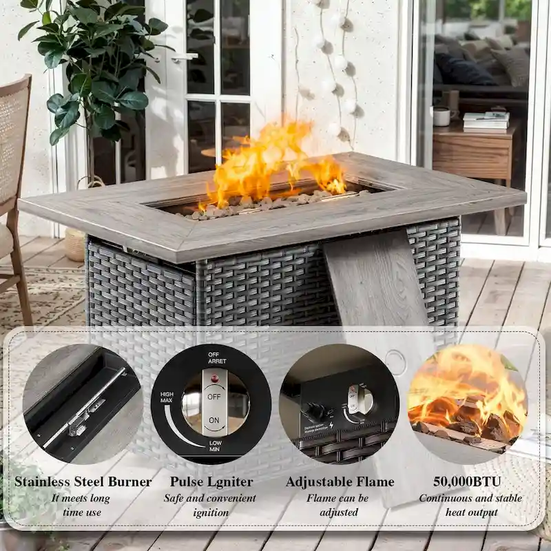 5 Piece Patio Furniture with Fire Pit Table - Grey