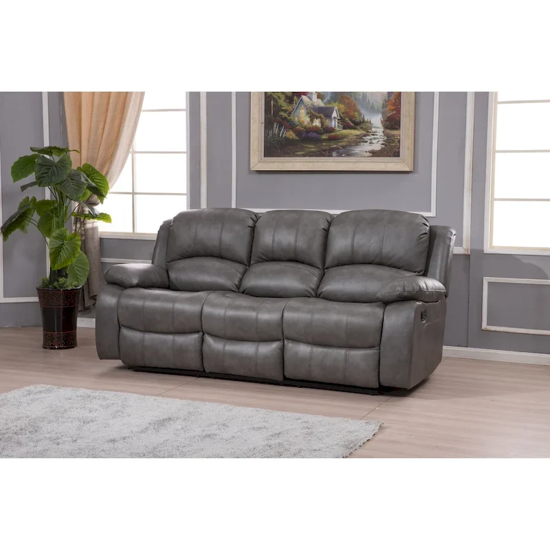 Bonded Leather Manual Reclining 3-Seat Sofa Couch