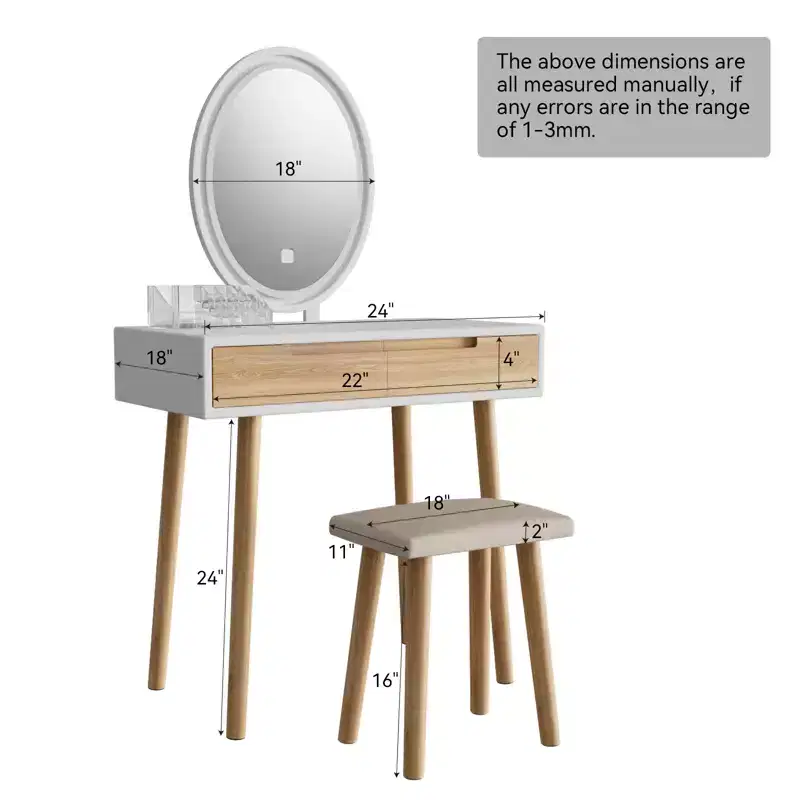 31.5 Natural Wood Makeup Vanity Desk Set